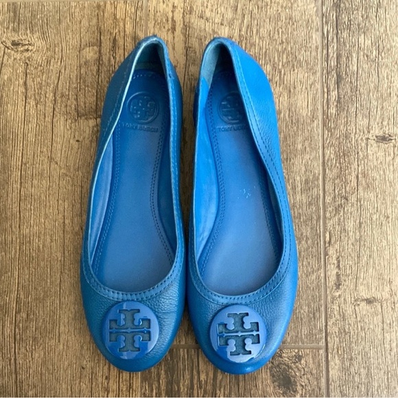 Tory Burch Shoes - Tory Burch Blue Leather Flats with Logo Medallion